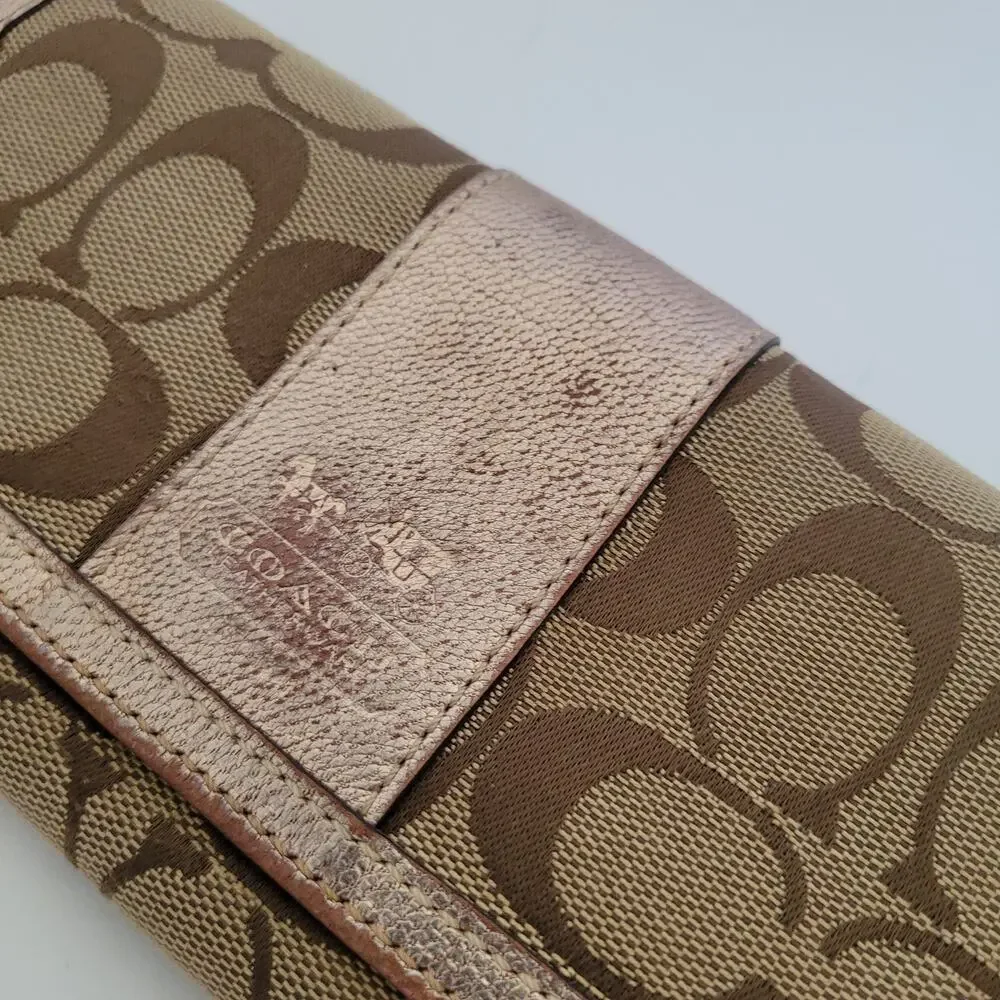 Coach Wallet Envelope Beige Rose Pink Gold Large Signature Canvas Leather‎ Logo